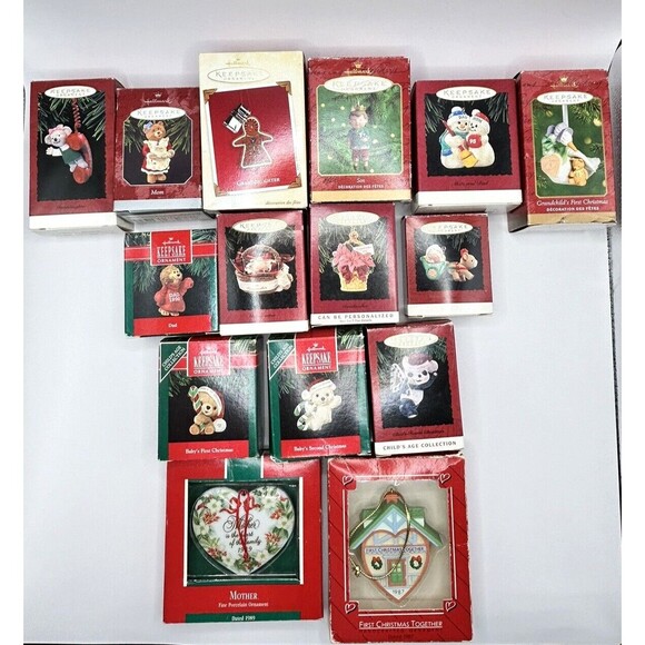 Vintage Hallmark Keepsake Christmas Ornaments Mixed Lot Of 15 Family Mom Dad Son - Picture 1 of 15